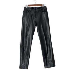 Y2K Ann Taylor Black Genuine Leather Straight Leg Lined Pants Size 6